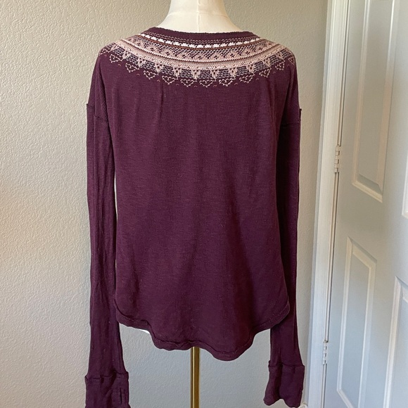 Burgundy Long Sleeve Henley Top with Lace Detail - Picture 5 of 5
